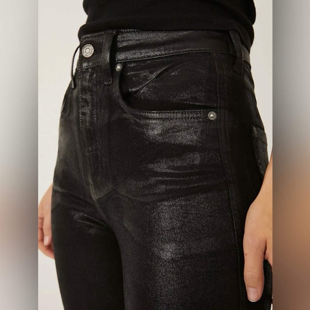 NWOT We The Free High Rise Coated Shimmering Black Denim